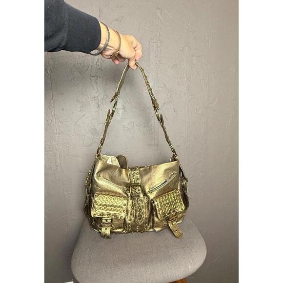 Y2K Metallic Bronze Studded Shoulder Bag from Betsey Johnson Grommets x Studs